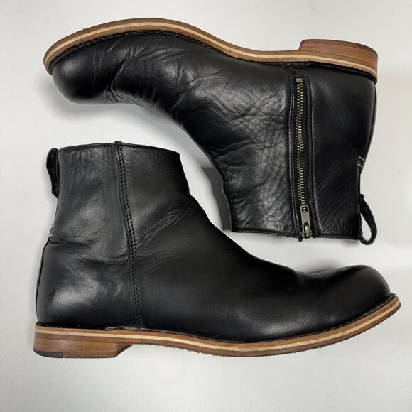 HELM Men’s Black Leather Zip Ankle Boots 11M USA Made Minimalist Core - Picture 2 of 9